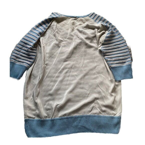 St. John Sweater Top Wool Silk Striped XL Grey Blue Blouse St Pullover - Picture 2 of 10